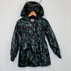 Juicy Couture Hooded Rain Coat RARE Girls 8 M Waterproof Jacket Bow Print Black